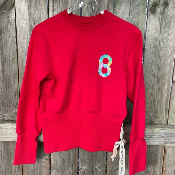 Bubulee Sweatshirt Ribbon Round Neck Pullover Red Free Size My Youth is Yours - Picture 1 of 10
